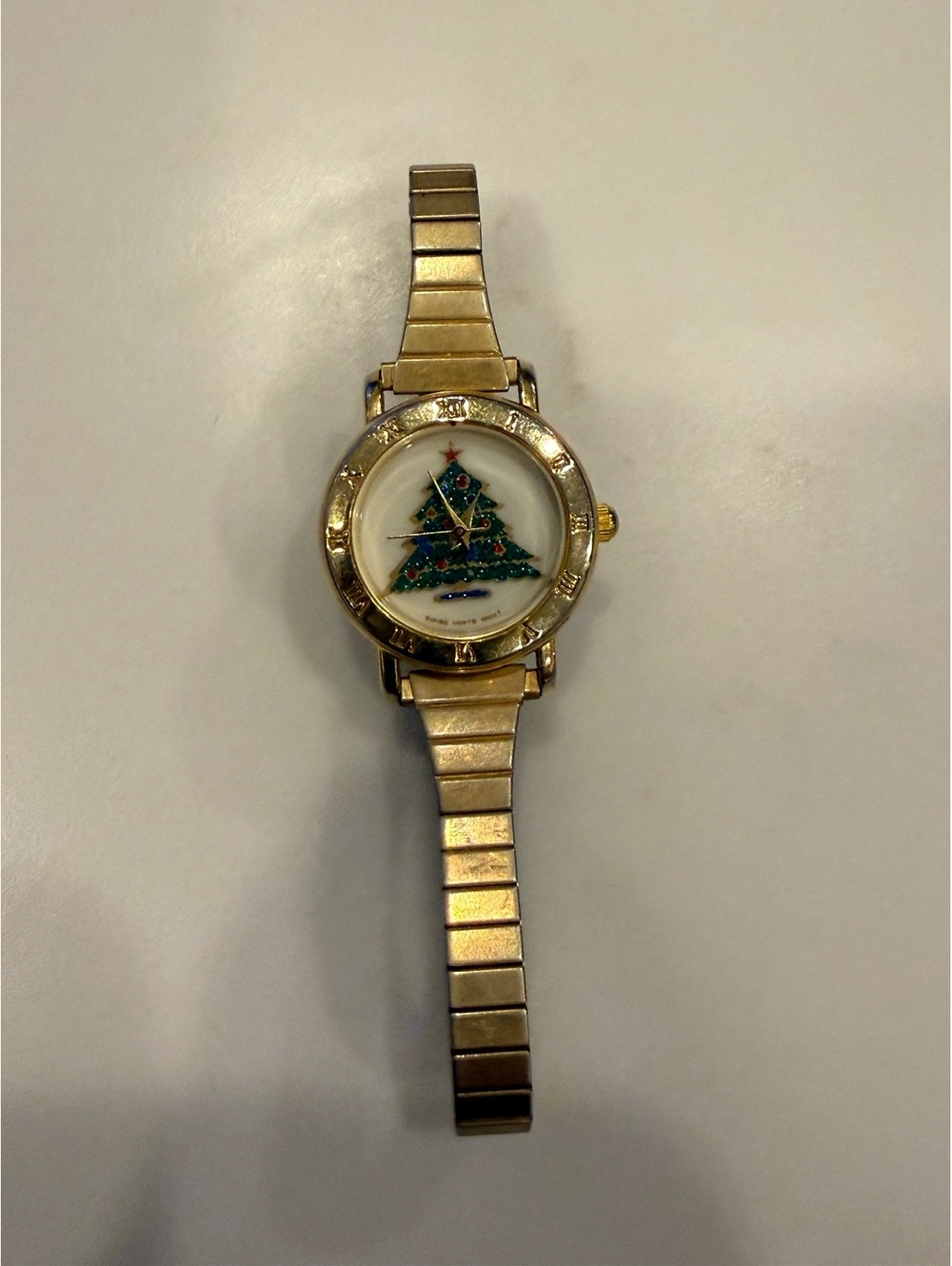 Speidel Vintage Gold Tone Christmas Tree Wristwatch